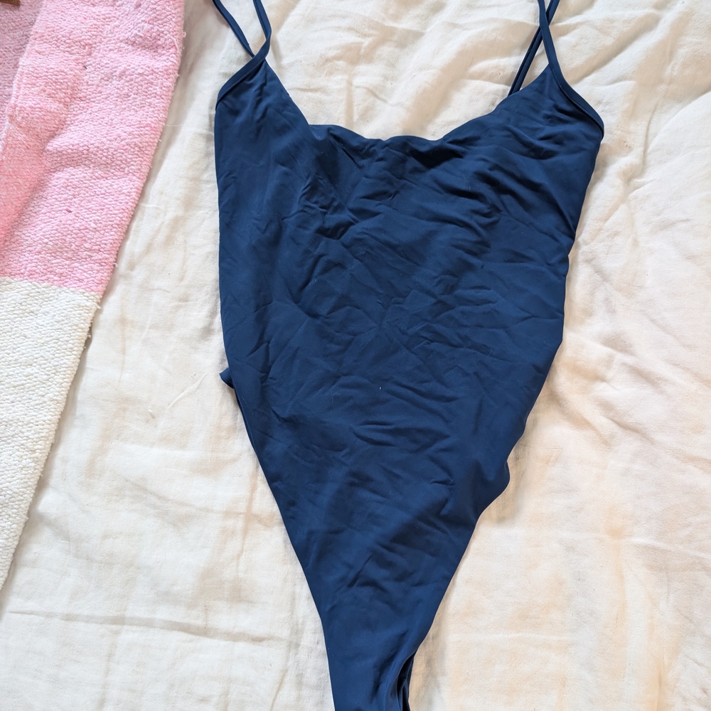 Navy Blue One-Piece Swimsuit with Thin Straps